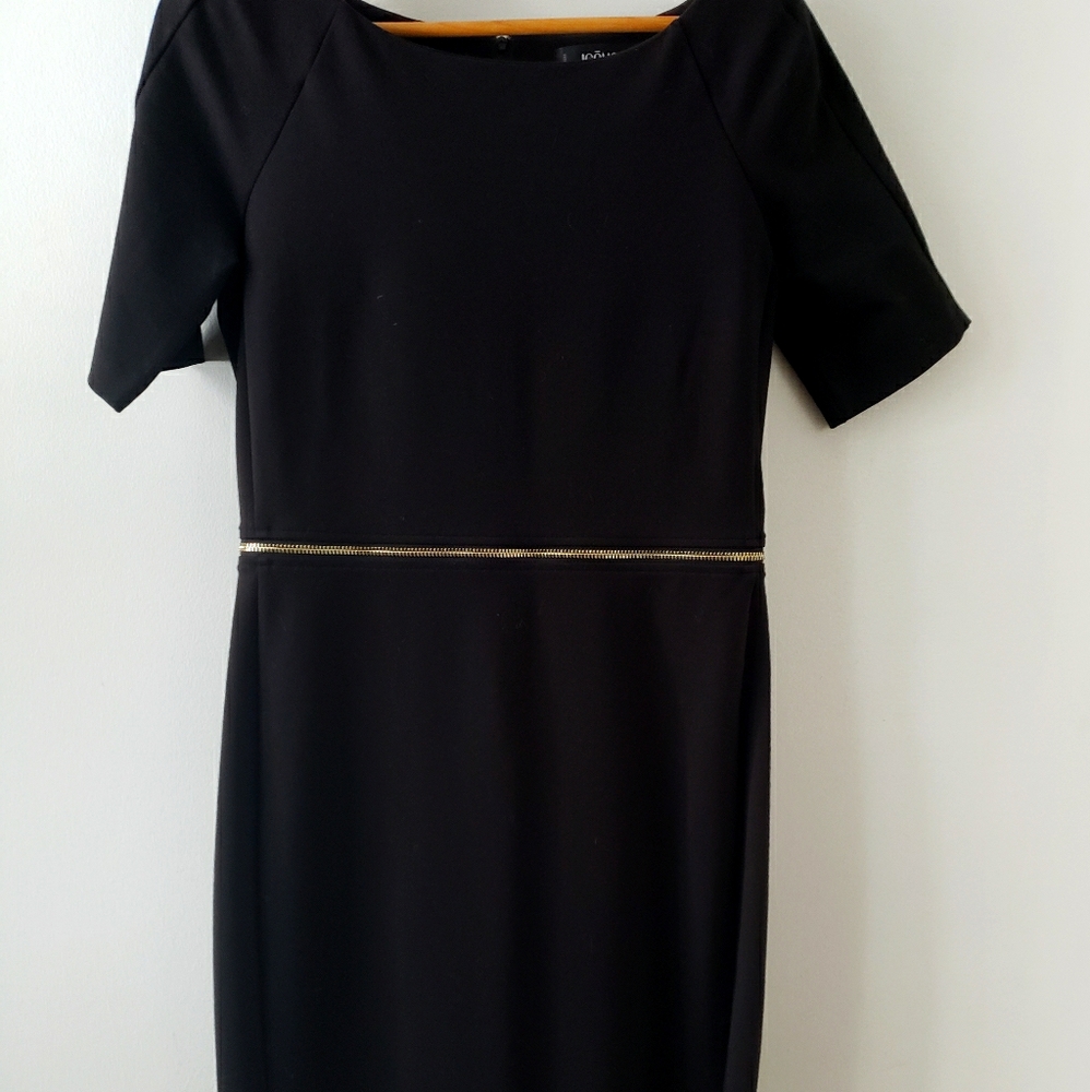 ICONE Black Sheath Dress with Gold Zipper Details